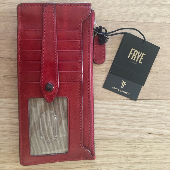 NWT FRYE Melissa Snap Card Wallet Red Italian Leather - Picture 1 of 4